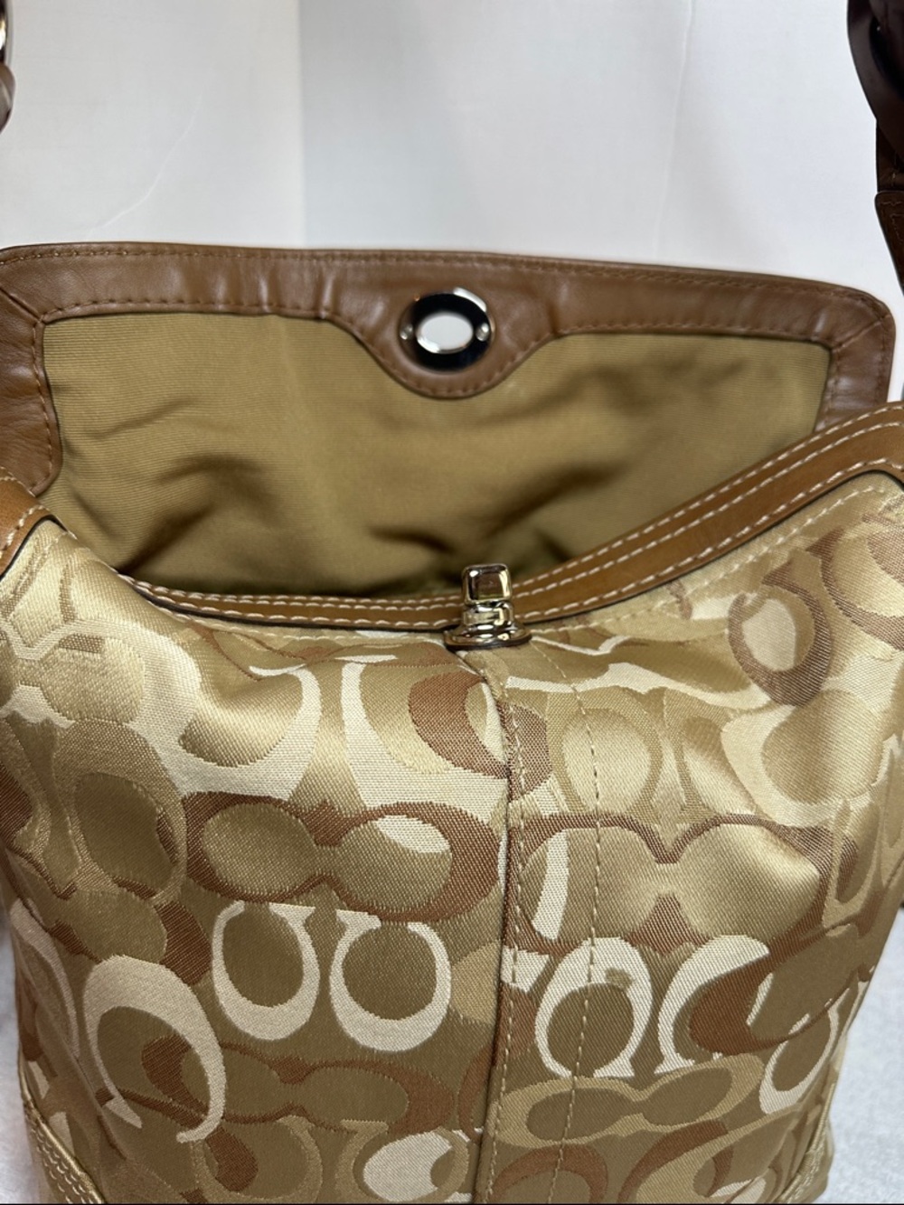 Coach 2007 Chelsea optic Tan/Khaki Signature Shoulder hobo Bag with Leather Trim - Picture 11 of 16